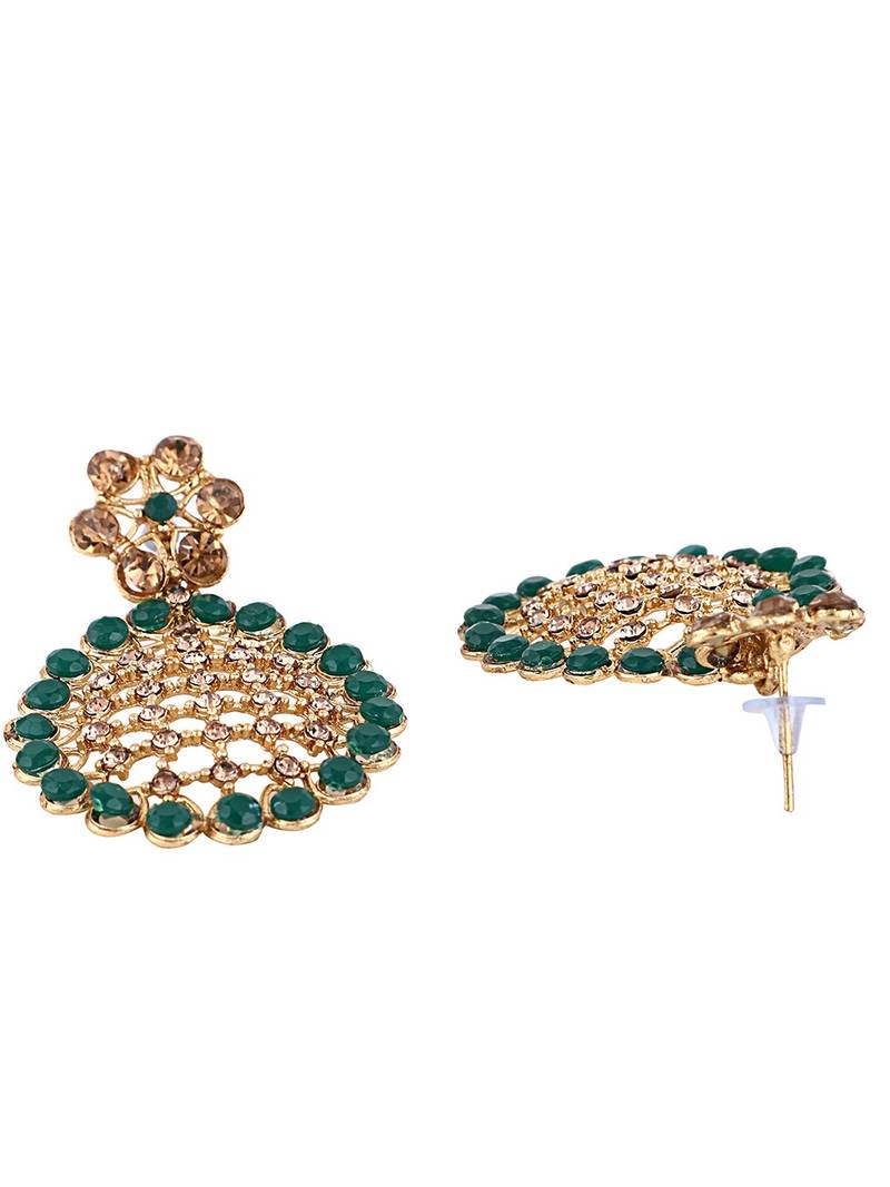 Styylo Fashion Gold-Plated & Green AD-Studded & Stylish Jewellery Set with Earring Maangtika
