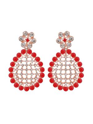 Styylo Fashion Gold-Plated & Red AD-Studded & Stylish Jewellery Set with Earring Maangtika 3