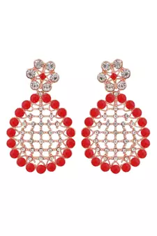 Styylo Fashion Gold-Plated & Red AD-Studded & Stylish Jewellery Set with Earring Maangtika