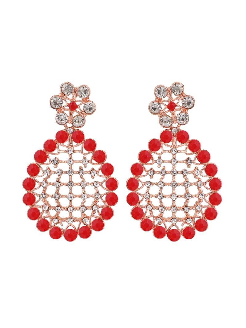Styylo Fashion Gold-Plated & Red AD-Studded & Stylish Jewellery Set with Earring Maangtika