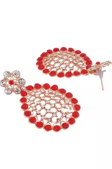 Styylo Fashion Gold-Plated & Red AD-Studded & Stylish Jewellery Set with Earring Maangtika