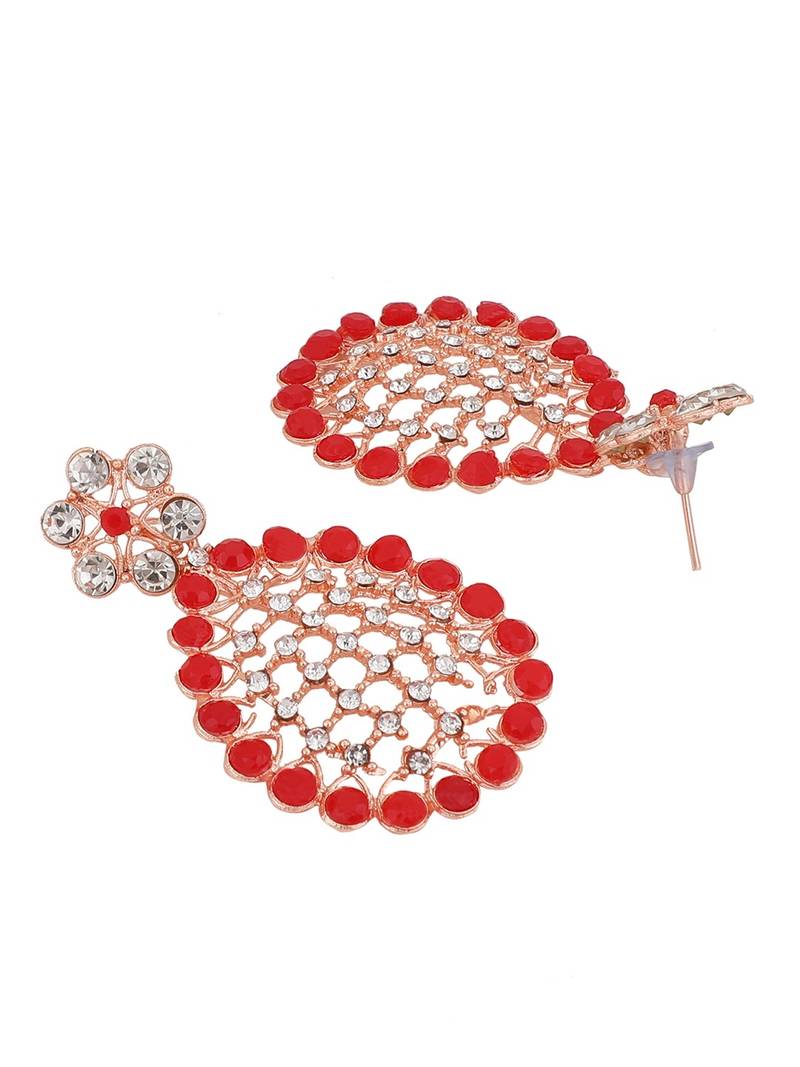 Styylo Fashion Gold-Plated & Red AD-Studded & Stylish Jewellery Set with Earring Maangtika