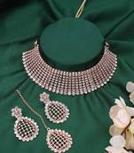 Styylo Fashion Rose Gold-Plated & White AD-Studded & Stylish Jewellery Set with Earring Maangtika