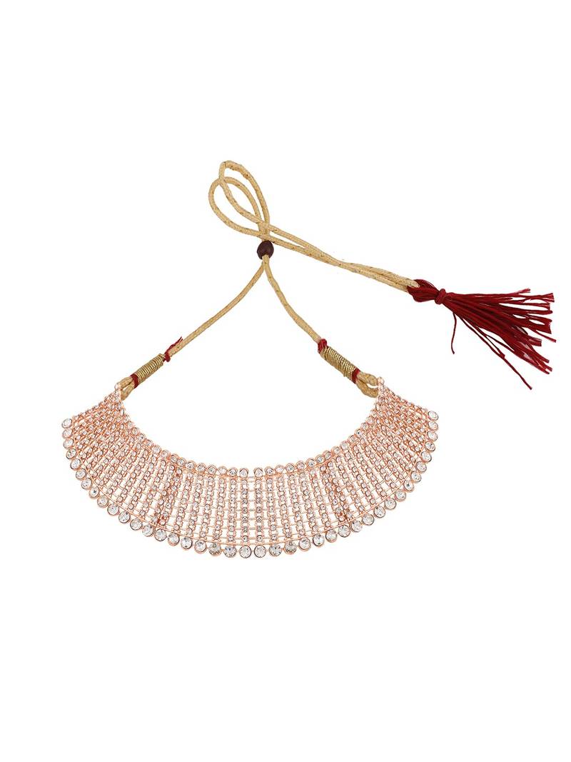 Styylo Fashion Rose Gold-Plated & White AD-Studded & Stylish Jewellery Set with Earring Maangtika