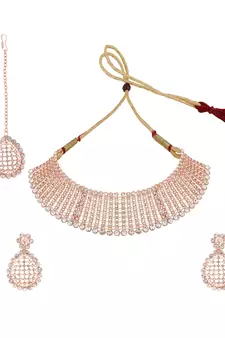 Styylo Fashion Rose Gold-Plated & White AD-Studded & Stylish Jewellery Set with Earring Maangtika