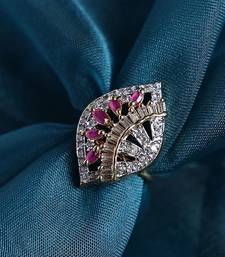 Styylo Fashion Gold-Plated White AD-Studded Handcrafted Adjustable Finger Ring