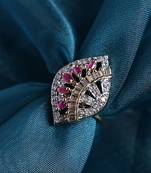 Styylo Fashion Gold-Plated White AD-Studded Handcrafted Adjustable Finger Ring