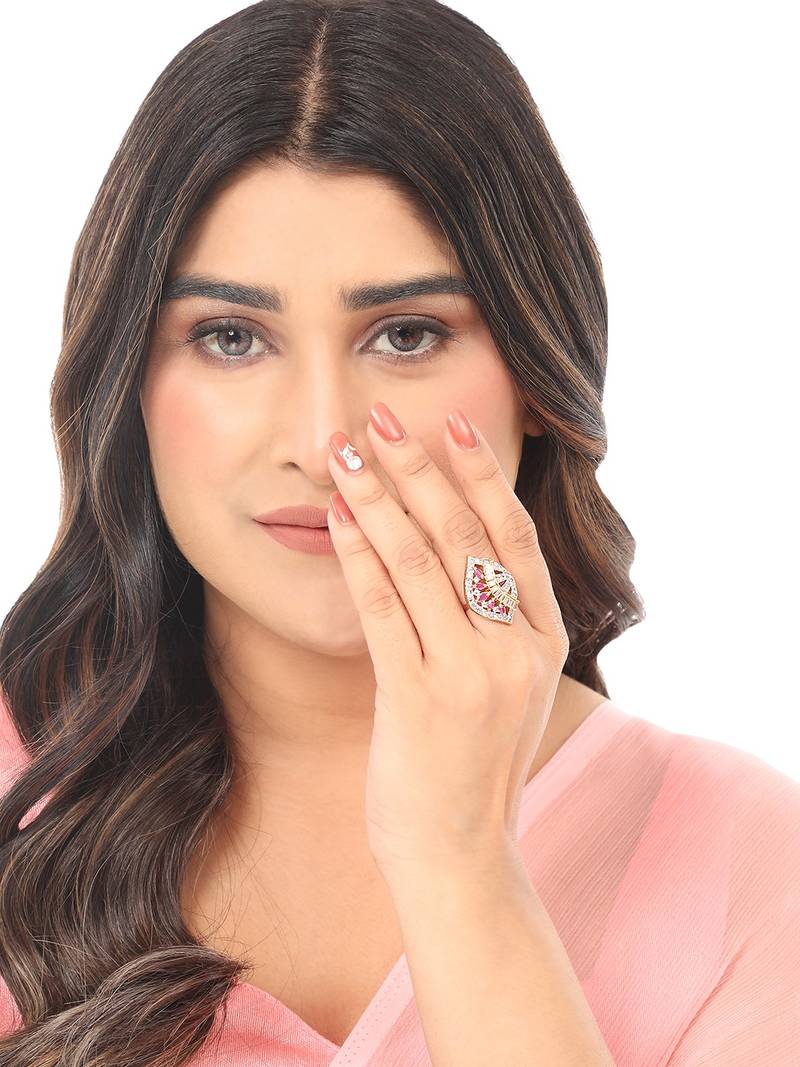 Styylo Fashion Gold-Plated White AD-Studded Handcrafted Adjustable Finger Ring