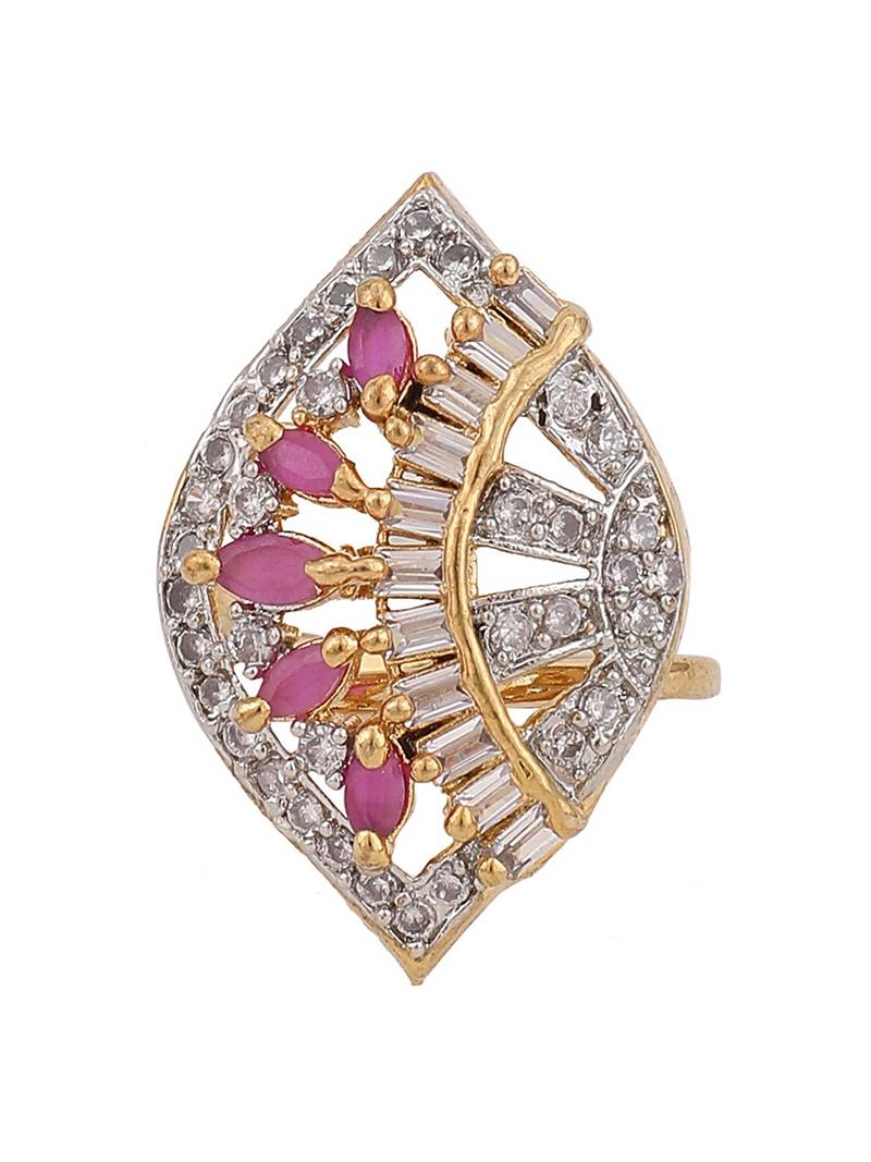 Styylo Fashion Gold-Plated White AD-Studded Handcrafted Adjustable Finger Ring