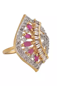 Styylo Fashion Gold-Plated White AD-Studded Handcrafted Adjustable Finger Ring