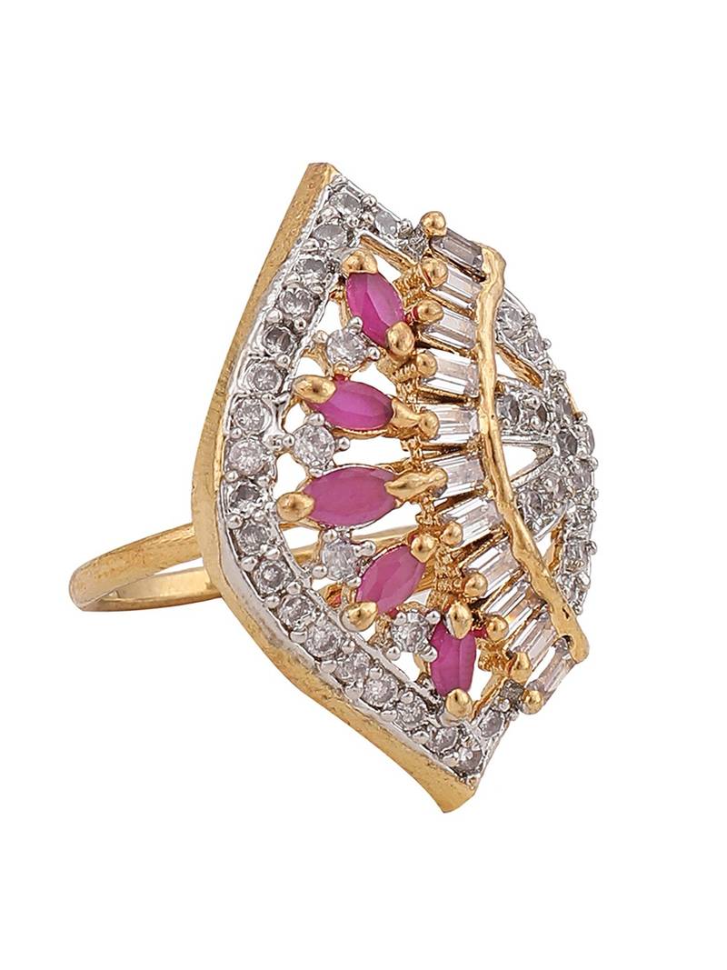Styylo Fashion Gold-Plated White AD-Studded Handcrafted Adjustable Finger Ring