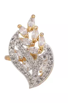 Styylo Fashion AMERICAN DIAMOND GOLD WITH STONE STUDDED COCKTAIL RING