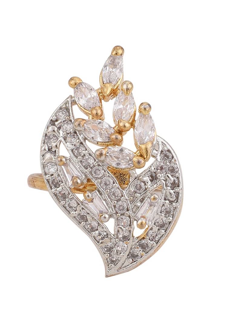 Styylo Fashion AMERICAN DIAMOND GOLD WITH STONE STUDDED COCKTAIL RING