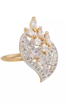 Styylo Fashion AMERICAN DIAMOND GOLD WITH STONE STUDDED COCKTAIL RING