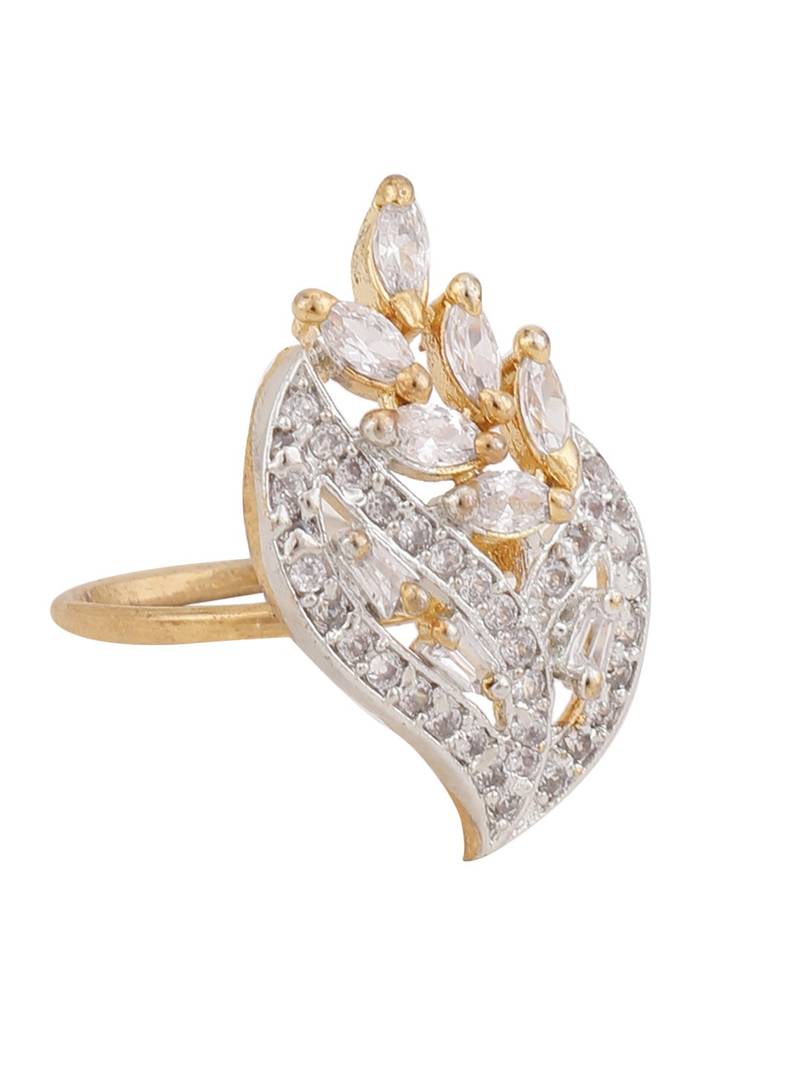Styylo Fashion AMERICAN DIAMOND GOLD WITH STONE STUDDED COCKTAIL RING