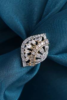 Styylo Fashion Gold Plated White American Diamond Studded Adjustable Cocktail Ring