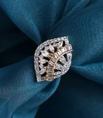 Styylo Fashion Gold Plated White American Diamond Studded Adjustable Cocktail Ring