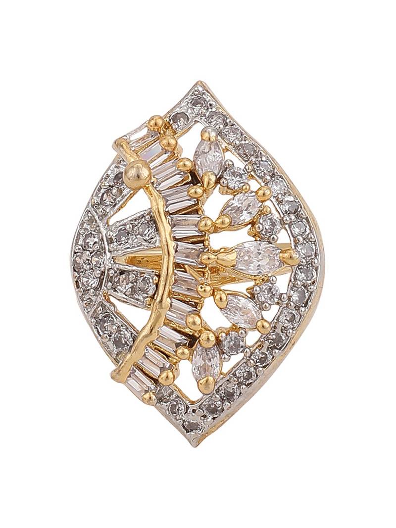 Styylo Fashion Gold Plated White American Diamond Studded Adjustable Cocktail Ring