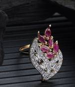 Styylo Fashion White and Magenta American Diamond Studded Leaf Motif Ring