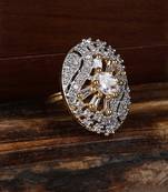 Styylo Fashion Oval Shape Gold Plated White CZ Stone Studded Cocktail Ring