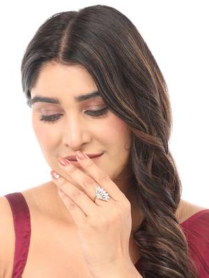 Styylo Fashion Stylish Cocktail White American Diamond Adjustable Ring 2