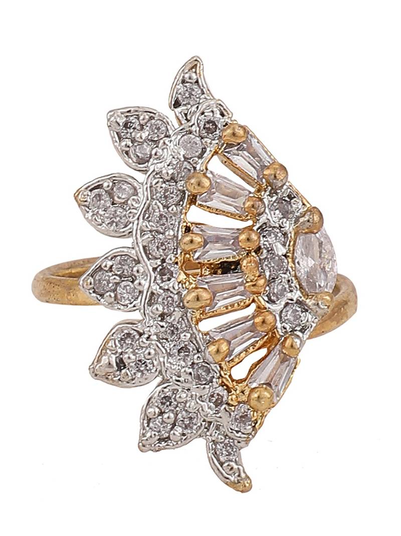 Styylo Fashion Stylish Cocktail White American Diamond Adjustable Ring