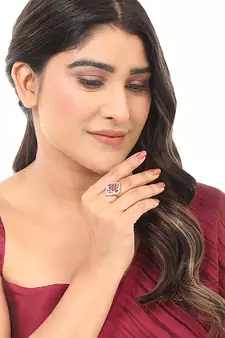 Styylo Fashion Designer Classy Look American Diamond Magenta White Cocktail Ring