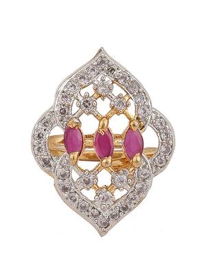 Styylo Fashion Designer Classy Look American Diamond Magenta White Cocktail Ring 3
