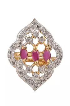 Styylo Fashion Designer Classy Look American Diamond Magenta White Cocktail Ring