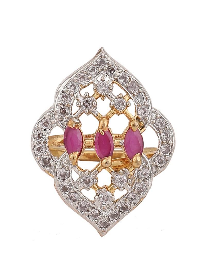 Styylo Fashion Designer Classy Look American Diamond Magenta White Cocktail Ring