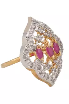 Styylo Fashion Designer Classy Look American Diamond Magenta White Cocktail Ring
