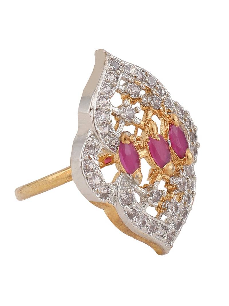 Styylo Fashion Designer Classy Look American Diamond Magenta White Cocktail Ring