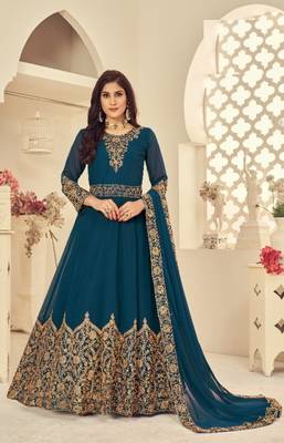 BLUE COLOR DESIGNER HEAVY GEORGETTE WITH CORDING WORK SALWAR SUIT 1