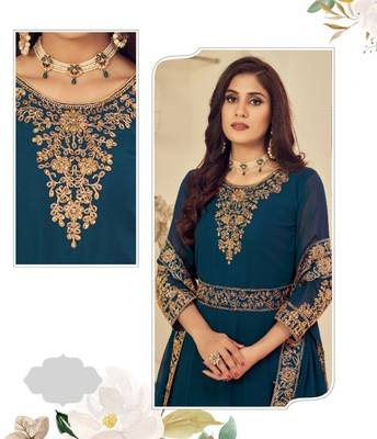 BLUE COLOR DESIGNER HEAVY GEORGETTE WITH CORDING WORK SALWAR SUIT 2