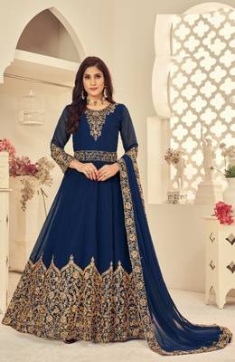 BLUE COLOR DESIGNER HEAVY GEORGETTE WITH CORDING WORK SALWAR SUIT 1