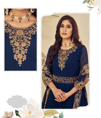 BLUE COLOR DESIGNER HEAVY GEORGETTE WITH CORDING WORK SALWAR SUIT 2