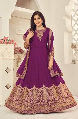 PURPLE COLOR DESIGNER HEAVY GEORGETTE WITH CORDING WORK SALWAR SUIT 1