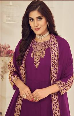 PURPLE COLOR DESIGNER HEAVY GEORGETTE WITH CORDING WORK SALWAR SUIT 2