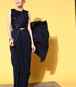 Mohvogue Women's Black Solid Poly Silk Saree with Blouse Piece.