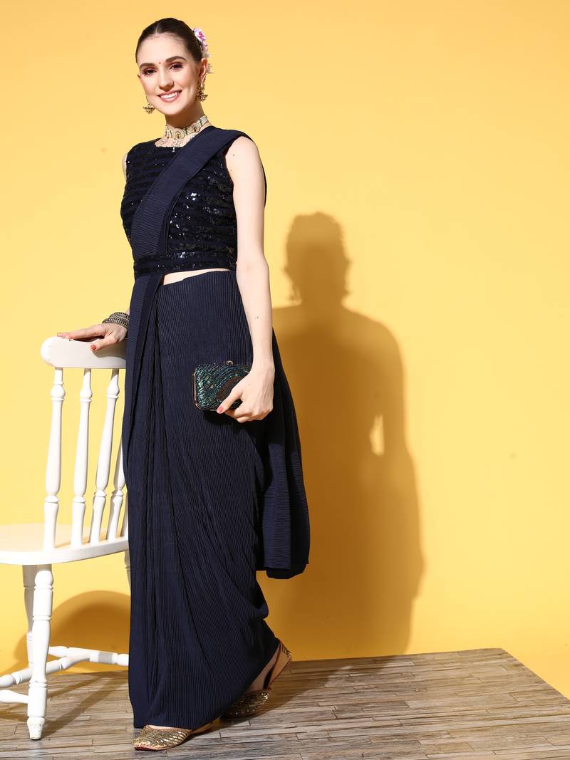 Mohvogue Women's Black Solid Poly Silk Saree with Blouse Piece.