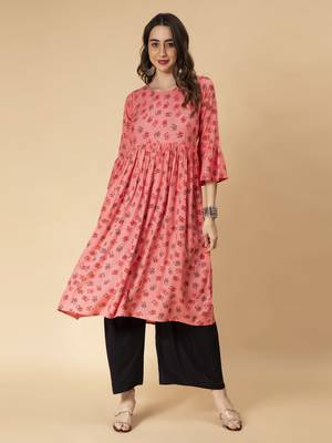 Pink printed rayon ethnic-kurtis 1