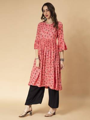 Pink printed rayon ethnic-kurtis 2
