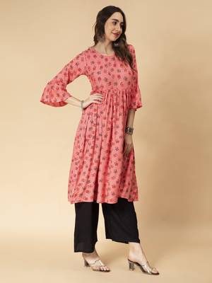 Pink printed rayon ethnic-kurtis 3
