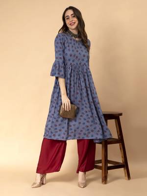 Blue printed rayon ethnic-kurtis 1