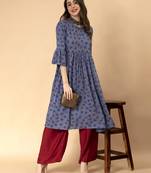 Blue printed rayon ethnic-kurtis
