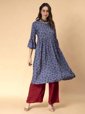 Blue printed rayon ethnic-kurtis 2