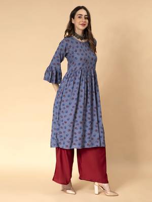 Blue printed rayon ethnic-kurtis 3