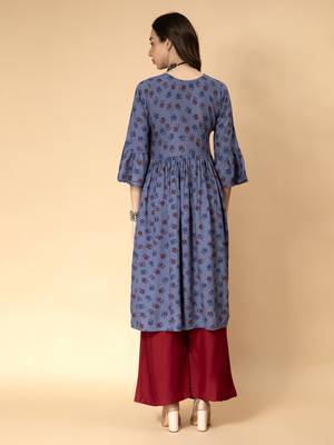Blue printed rayon ethnic-kurtis 4