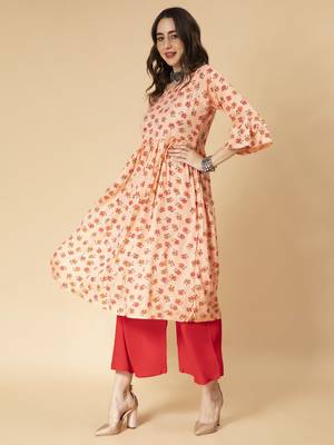 Peach printed rayon ethnic-kurtis 1