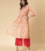 Peach printed rayon ethnic-kurtis